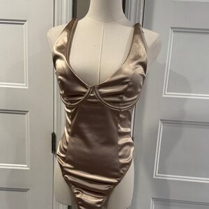 Forever 21 Gold Satin Bodysuit